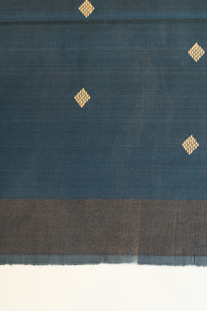 Beige and blue abstract handprinted pure Tussar saree