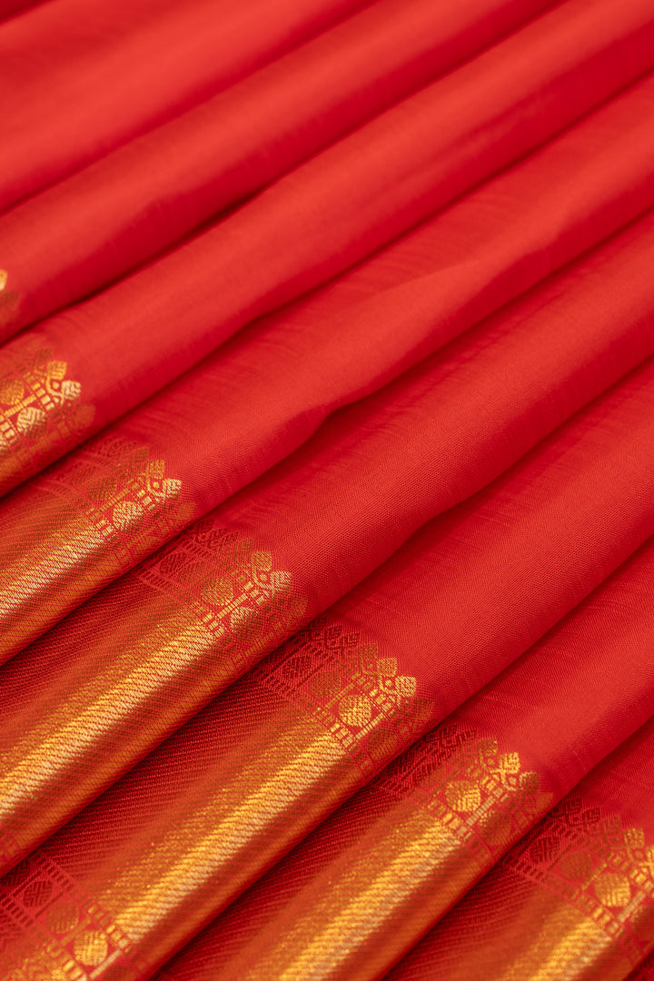 Vermillion red pure Kanchipuram silk saree