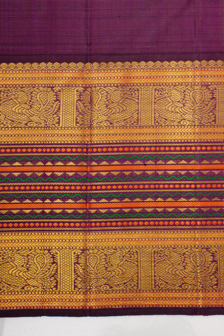 Mauve Peacock Motifs Traditional Pure Kanchipuram Silk Saree