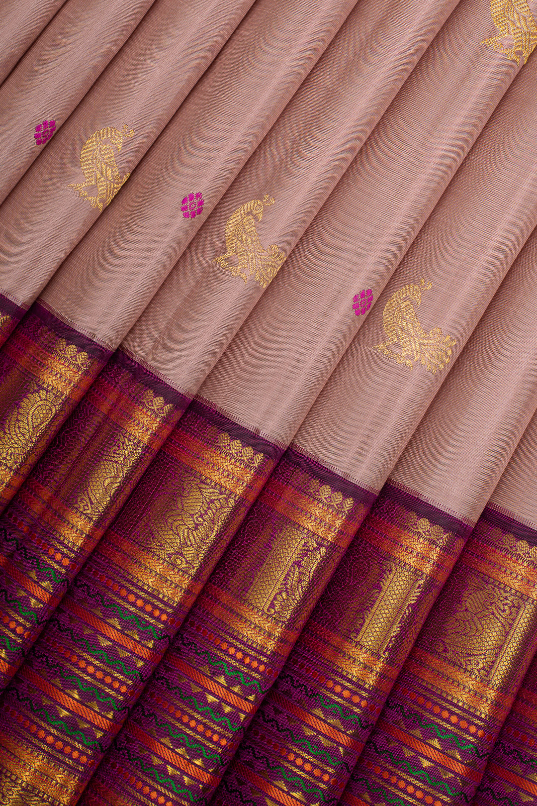 Mauve Peacock Motifs Traditional Pure Kanchipuram Silk Saree