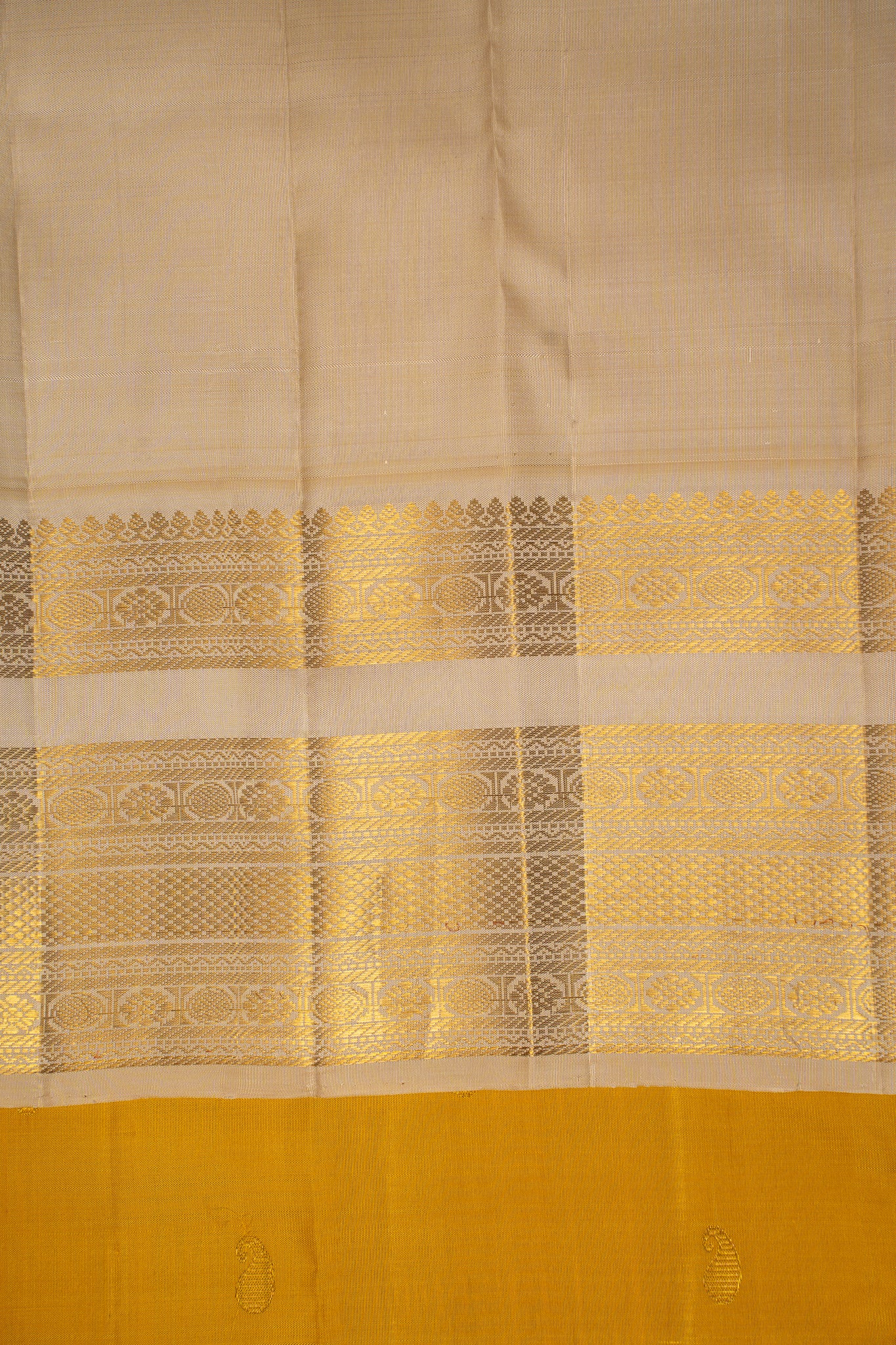 Mango Yellow and Ivory Pure Kanchipuram Silk Saree - Clio Silks