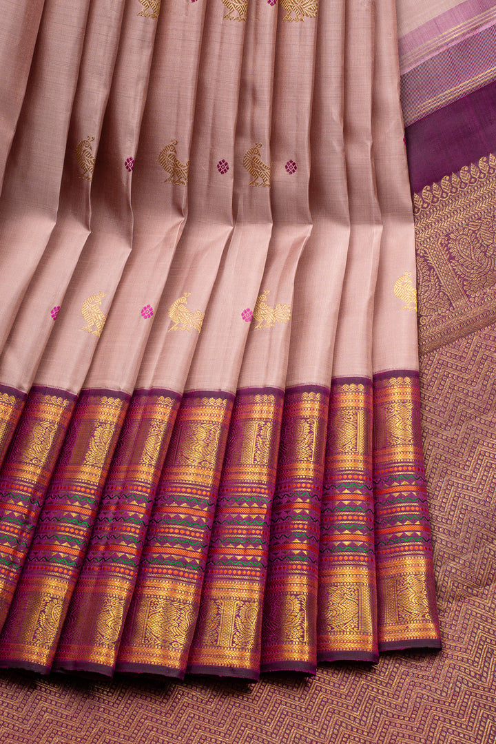 Mauve Peacock Motifs Traditional Pure Kanchipuram Silk Saree