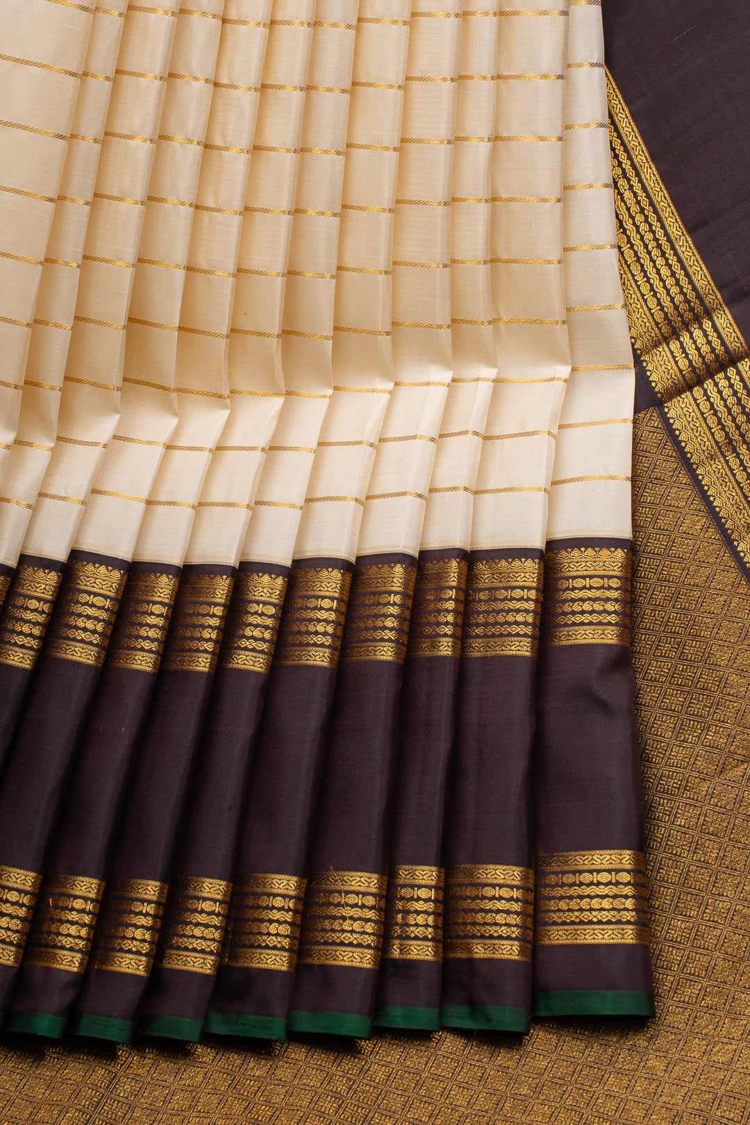 Ivory Stripes Pure Kanchipuram Silk Saree