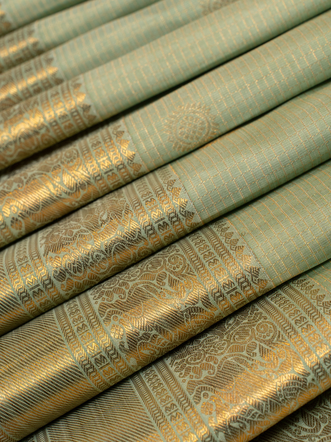 Seagram green zari checks pure Kanchipuram silk saree