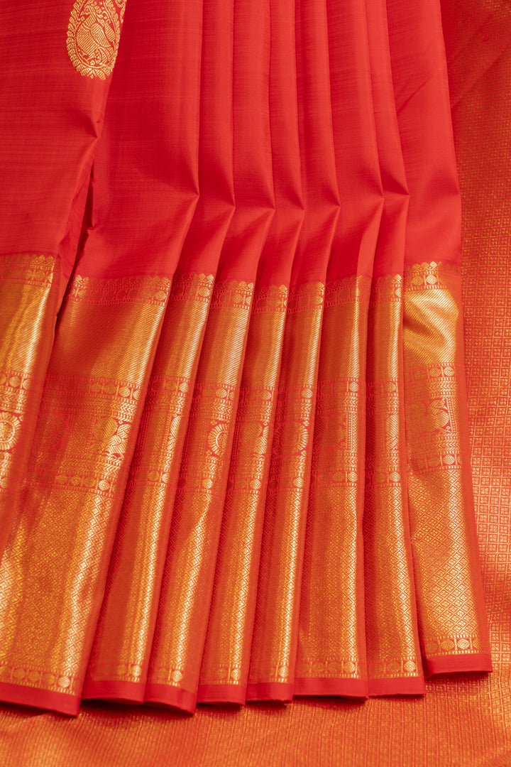 Vermillion red pure Kanchipuram silk saree