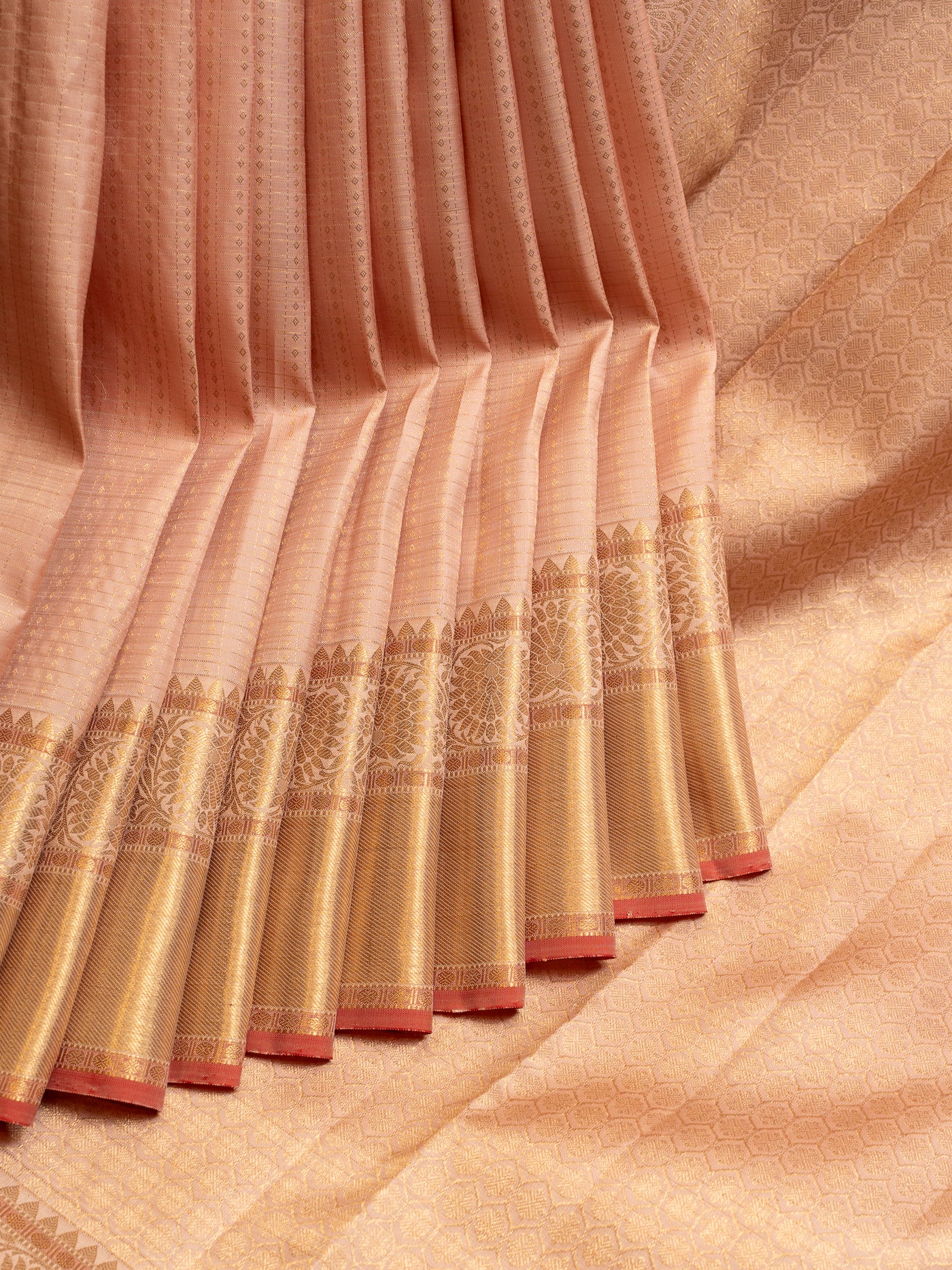 Pastel Pink Zari Checks Buttis Traditional Kanjivaram Silk Saree