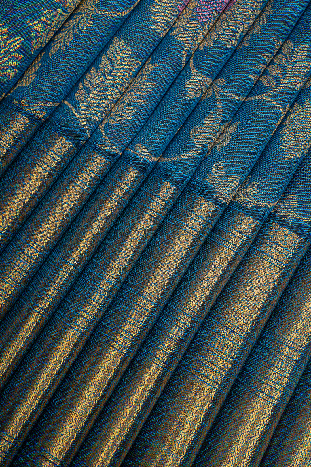 Peacock Blue Traditional Pure Kanchipuram Silk Saree