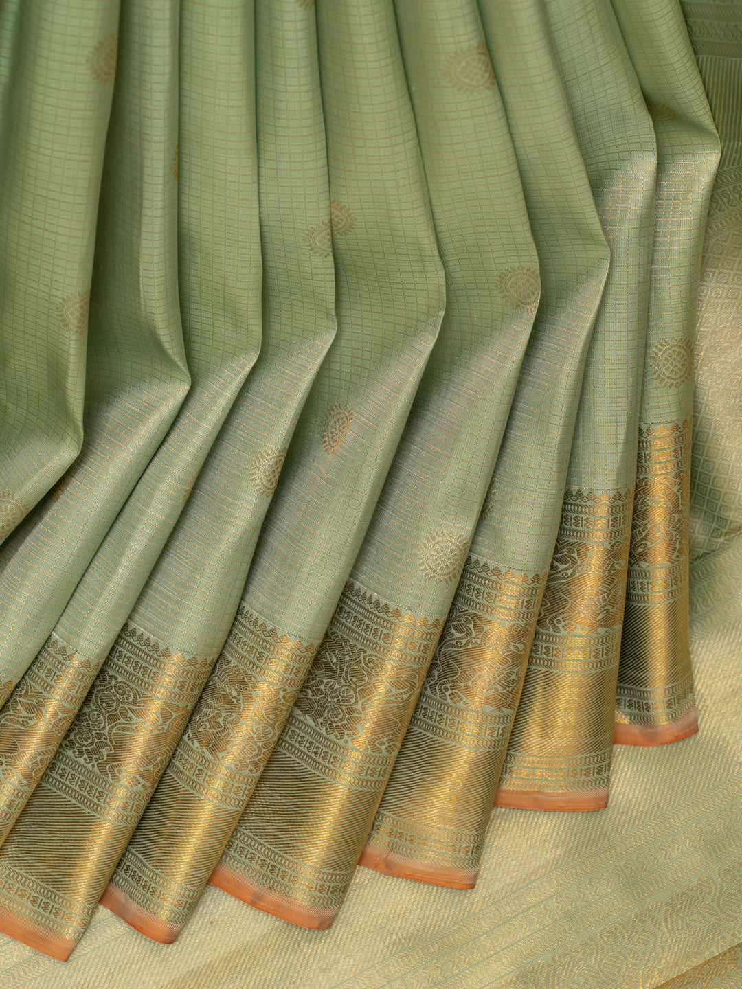 Seagram green zari checks pure Kanchipuram silk saree