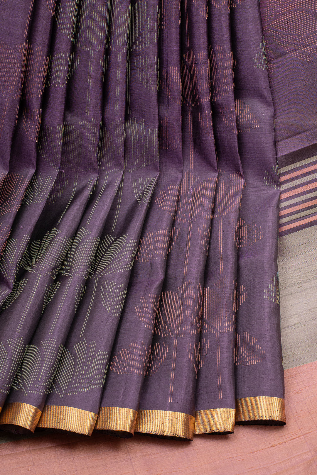 Purple Threadwork Pure Soft Silk Saree