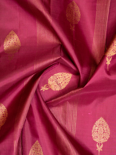 Plum Purple Vairaoosi Stripes Vanasingaram Border Pure Kanjivaram Silk Saree