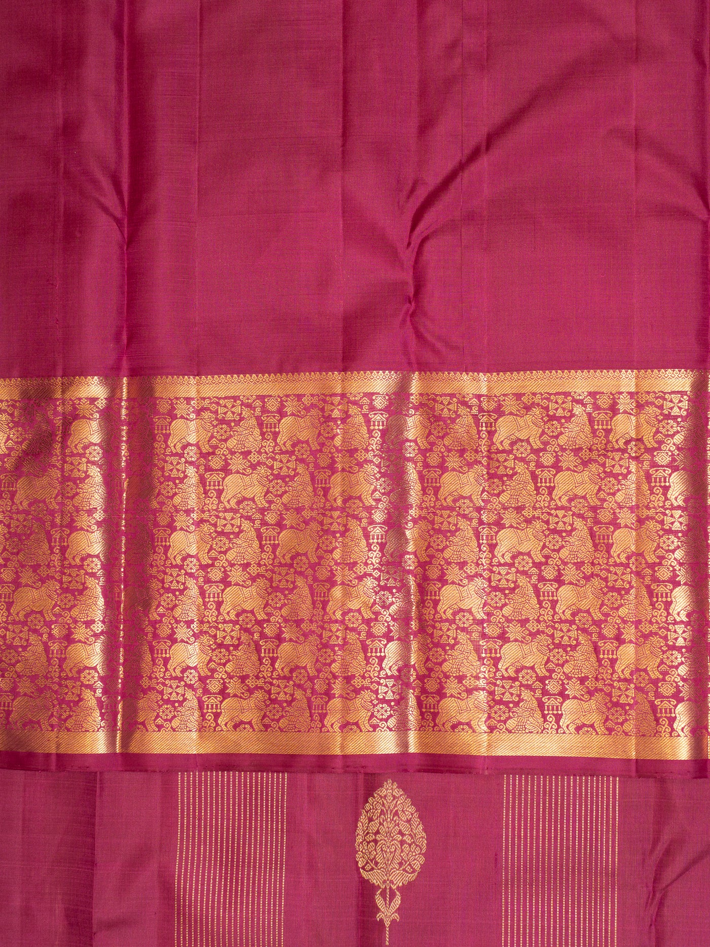 Plum Purple Vairaoosi Stripes Vanasingaram Border Pure Kanjivaram Silk Saree