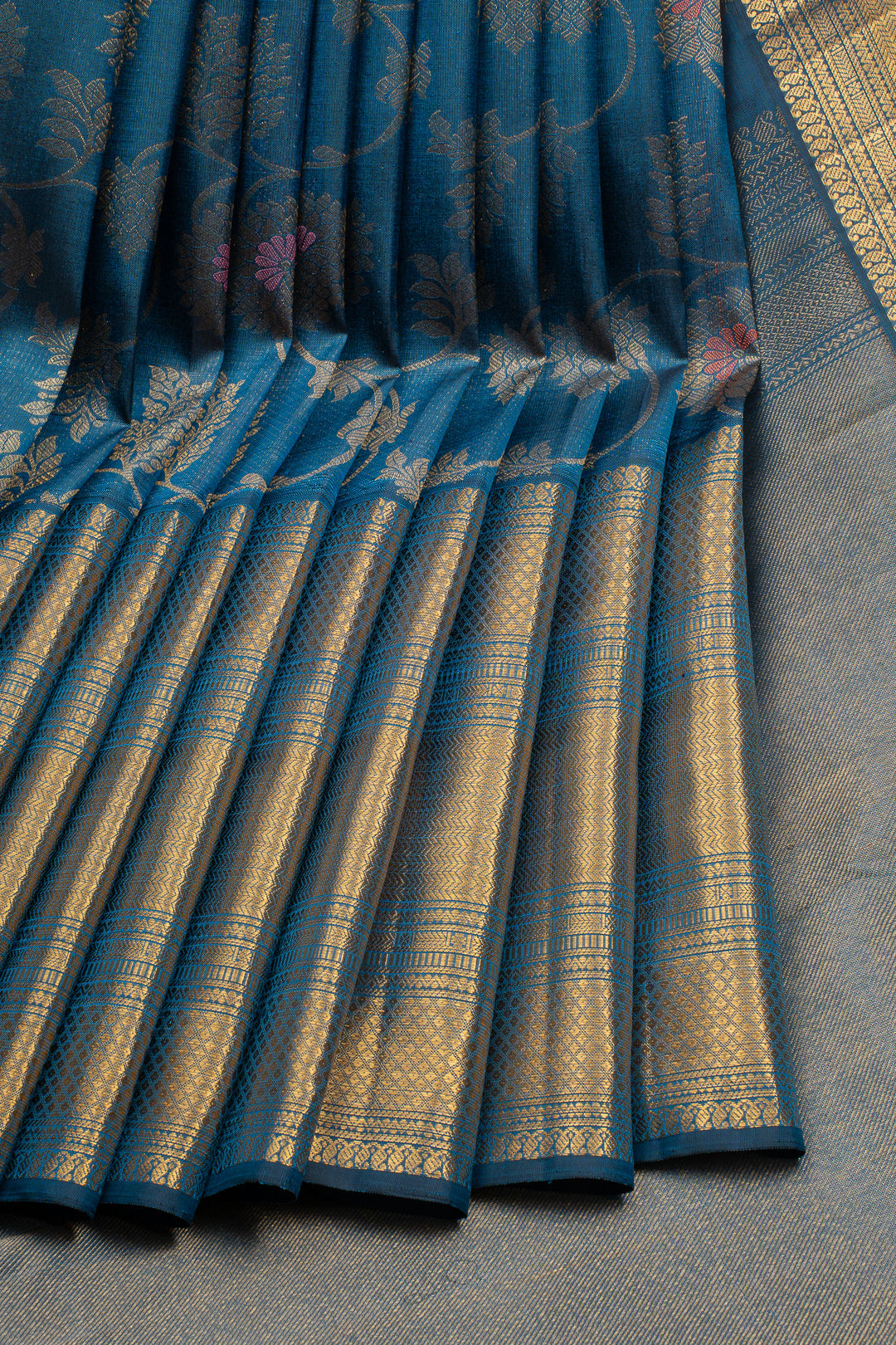 Peacock Blue Traditional Pure Kanchipuram Silk Saree