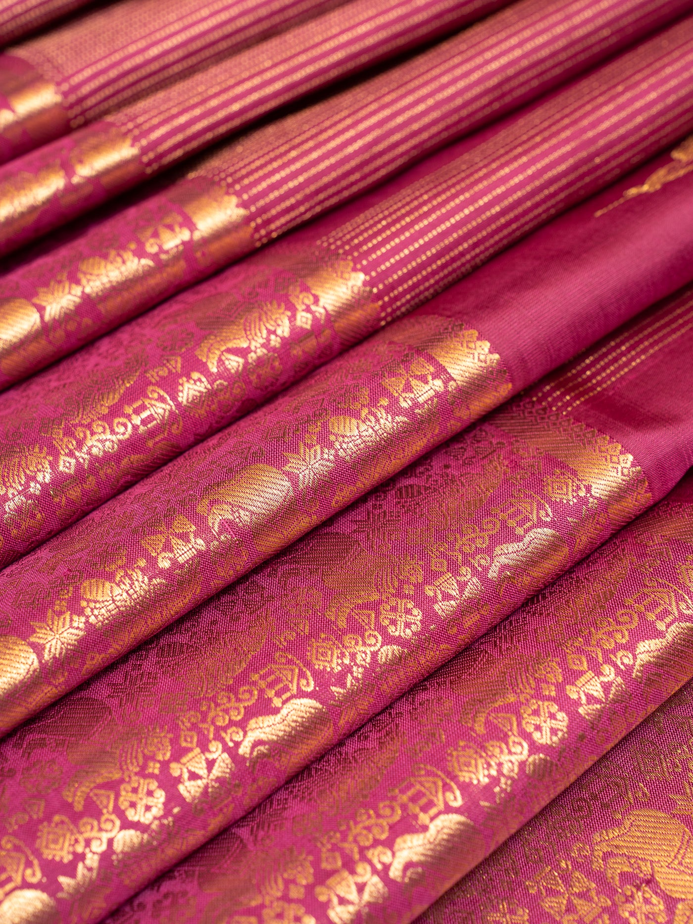 Plum Purple Vairaoosi Stripes Vanasingaram Border Pure Kanjivaram Silk Saree