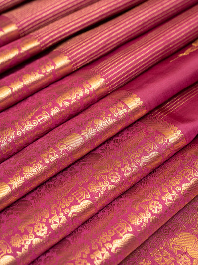 Plum Purple Vairaoosi Stripes Vanasingaram Border Pure Kanjivaram Silk Saree