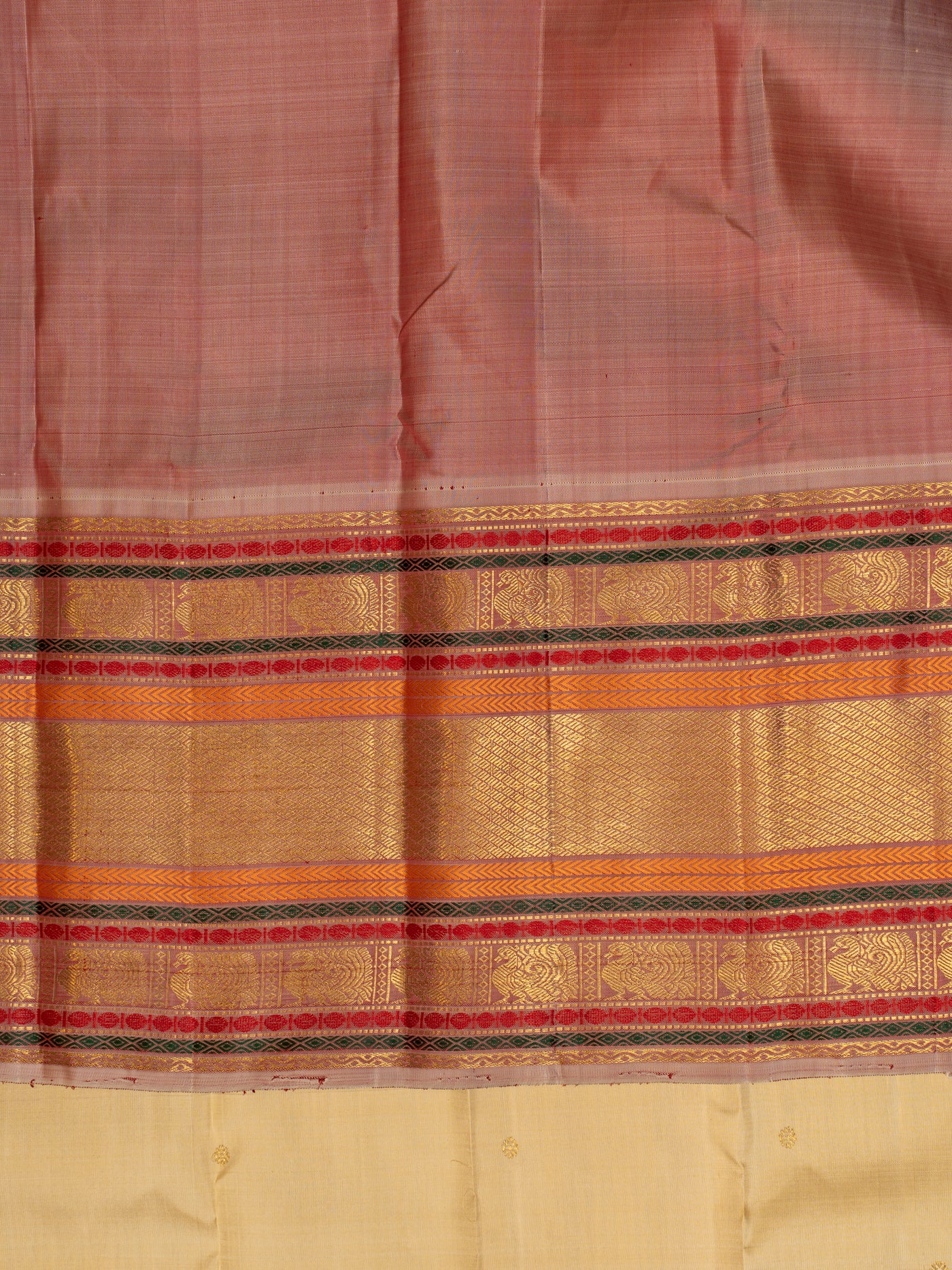 Bavarian Cream pure zari varisaipettu Kanchipuram silk saree