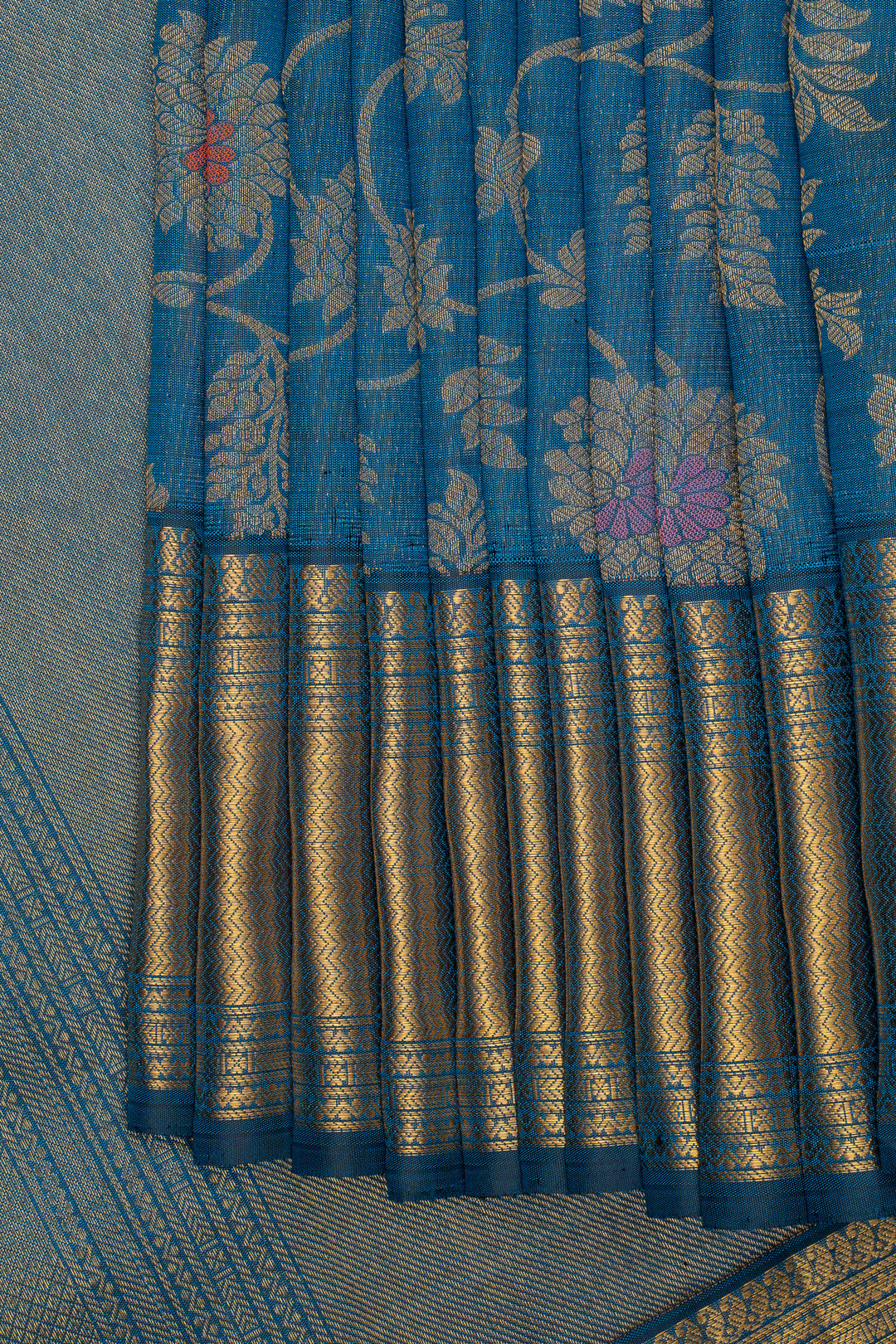 Peacock Blue Traditional Pure Kanchipuram Silk Saree