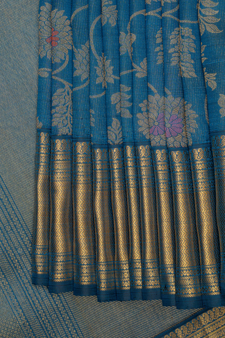 Peacock Blue Traditional Pure Kanchipuram Silk Saree