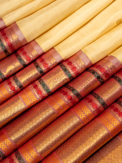 Bavarian Cream pure zari varisaipettu Kanchipuram silk saree