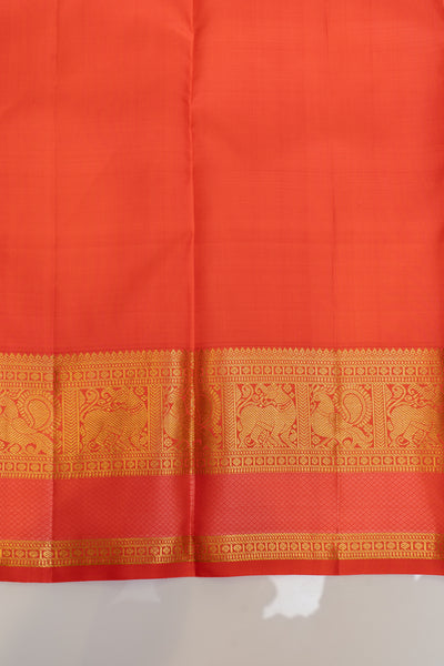 Leave green and peach traditional pure Kanchipuram silk saree