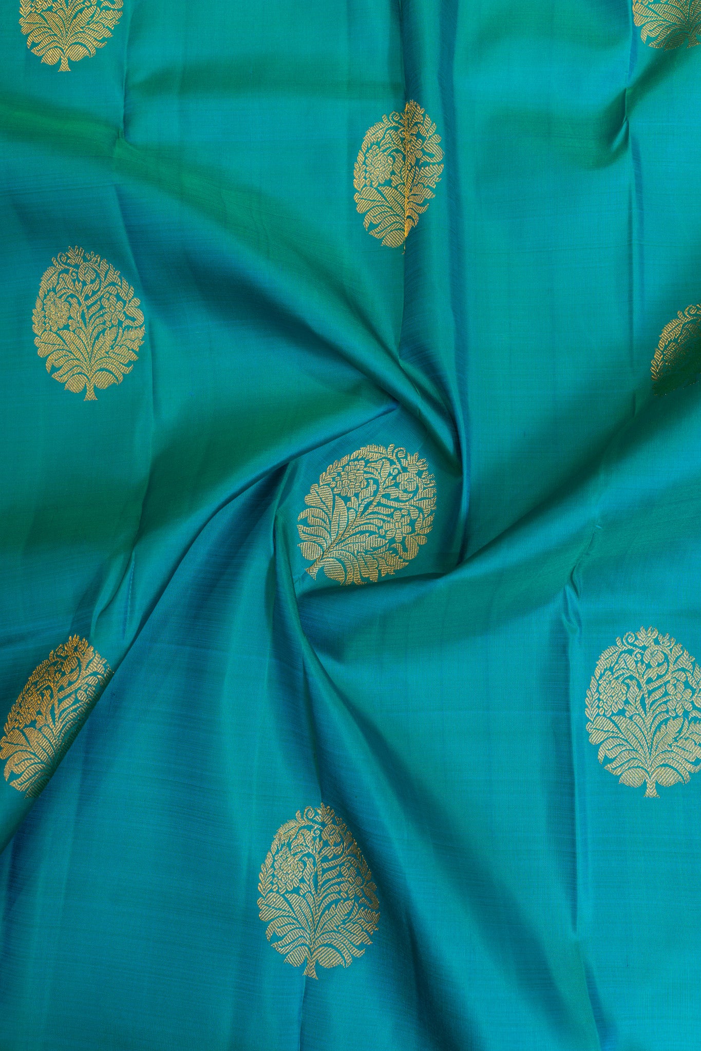 Peacock blue traditional pure Kanchipuram silk saree