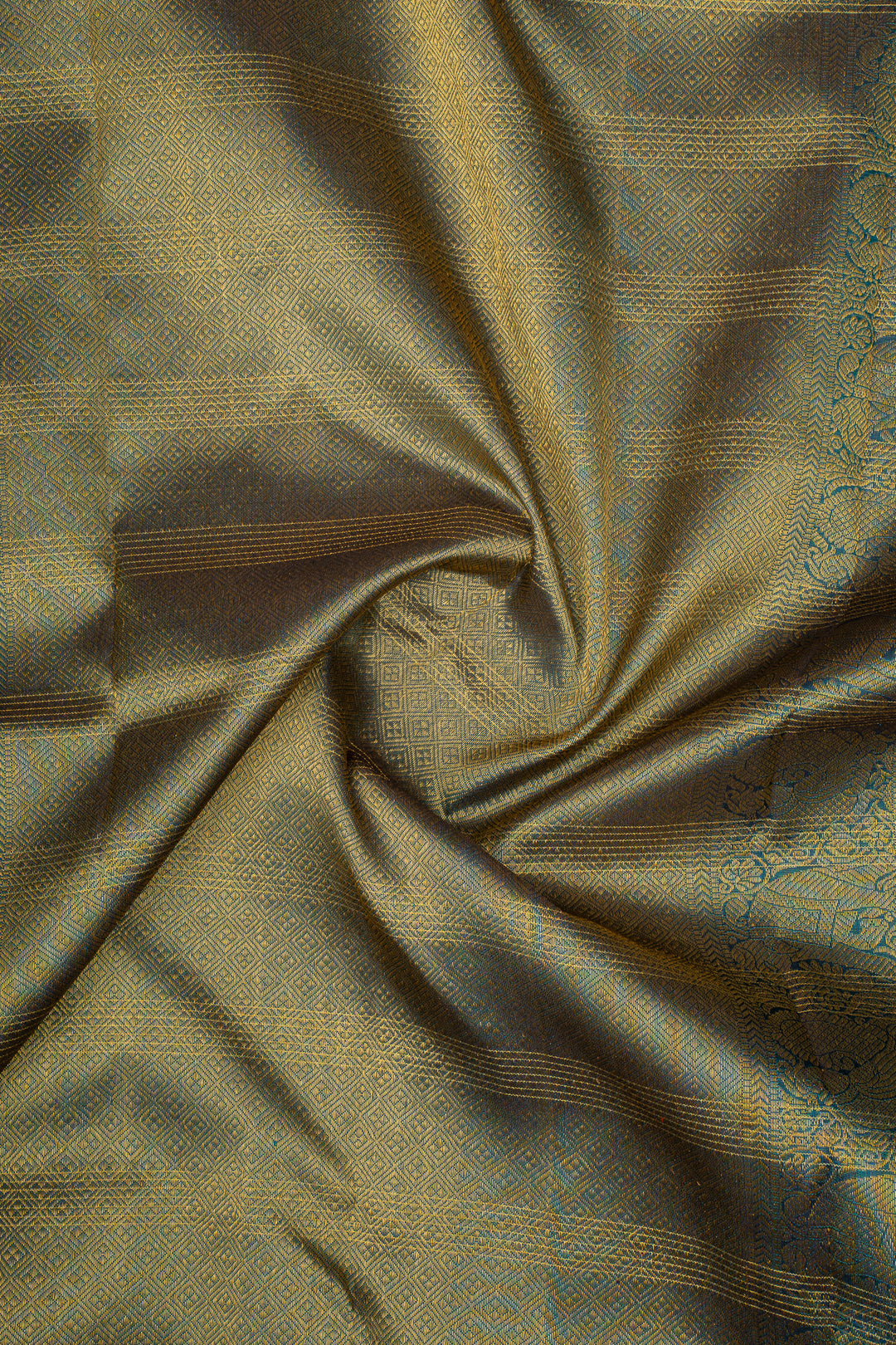 Peacock Blue Stripes Pure Kanchipuram Silk Saree