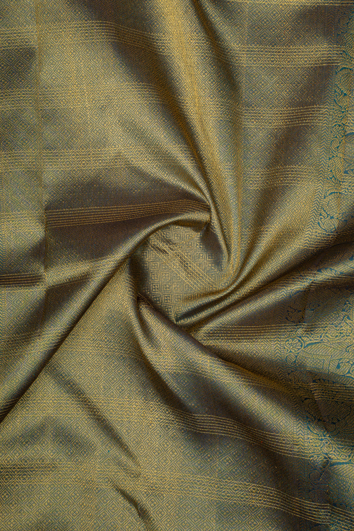 Peacock Blue Stripes Pure Kanchipuram Silk Saree
