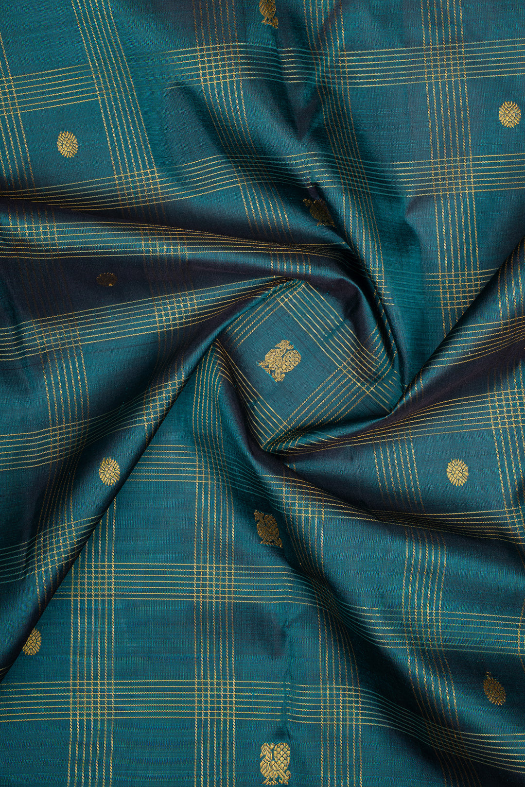 Peacock Blue Stripes Pure Kanchipuram Silk Saree
