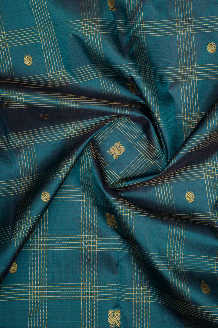 Peacock Blue Stripes Pure Kanchipuram Silk Saree