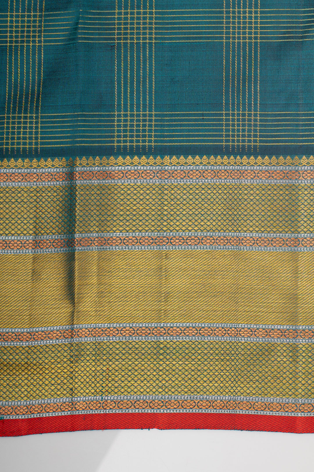 Peacock Blue Stripes Pure Kanchipuram Silk Saree