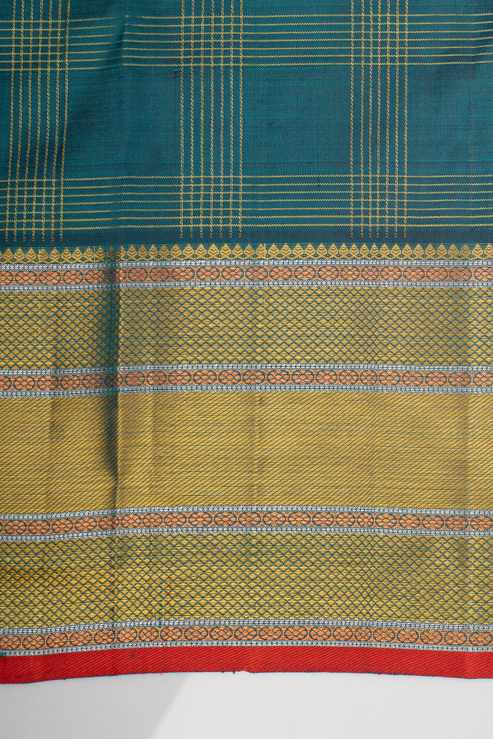 Peacock Blue Stripes Pure Kanchipuram Silk Saree