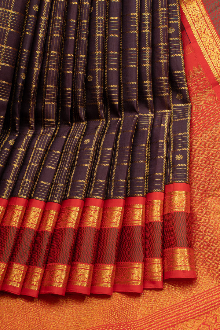 Purple Zari Checks Pure Kanchipuram Silk Saree