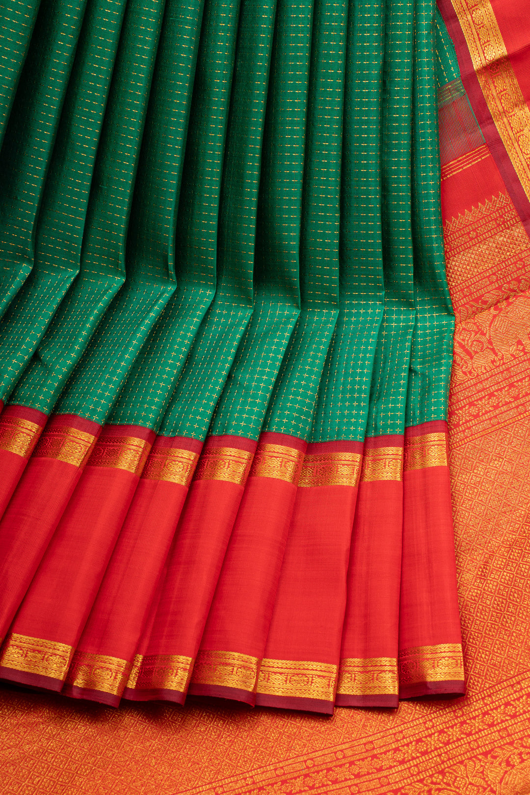 Emerald Green Plus Butta Veldhari Pure Kanchipuram Silk Saree