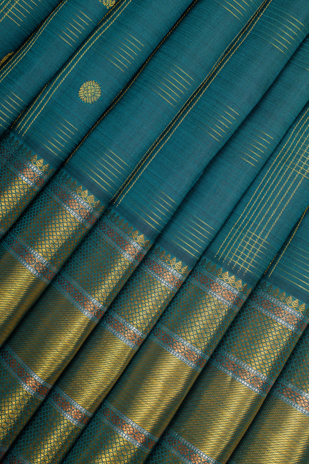 Peacock Blue Stripes Pure Kanchipuram Silk Saree