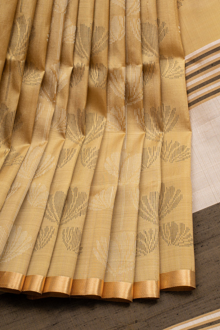 Beige Brocade Pure Soft Silk Saree