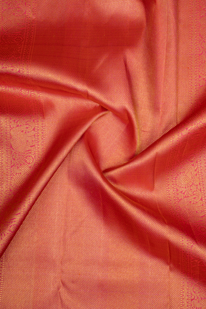 Yellow &amp; Pink Traditional Pure Kanchipuram Silk Saree