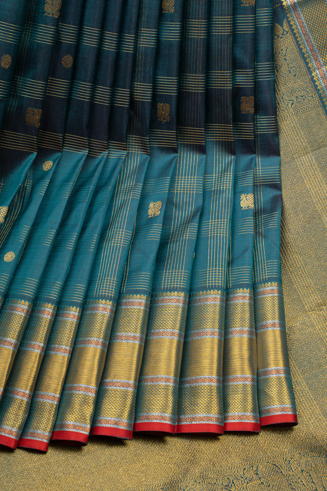Peacock Blue Stripes Pure Kanchipuram Silk Saree