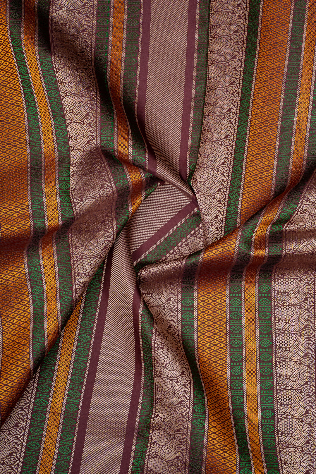 Yellow &amp; Maroon Threadwork Pure Kanchipuram Silk Saree
