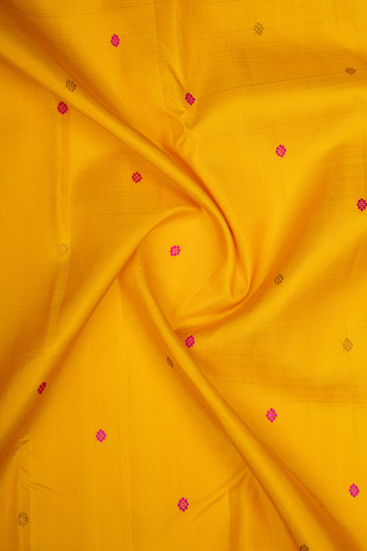 Yellow &amp; Pink Traditional Pure Kanchipuram Silk Saree