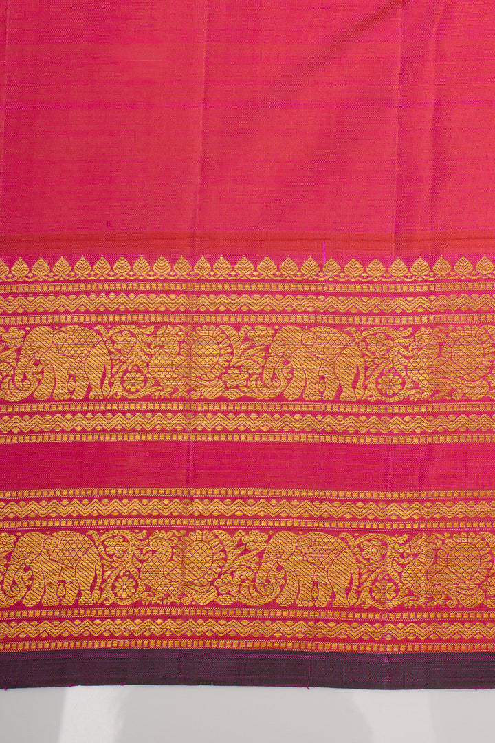 Yellow &amp; Pink Traditional Pure Kanchipuram Silk Saree