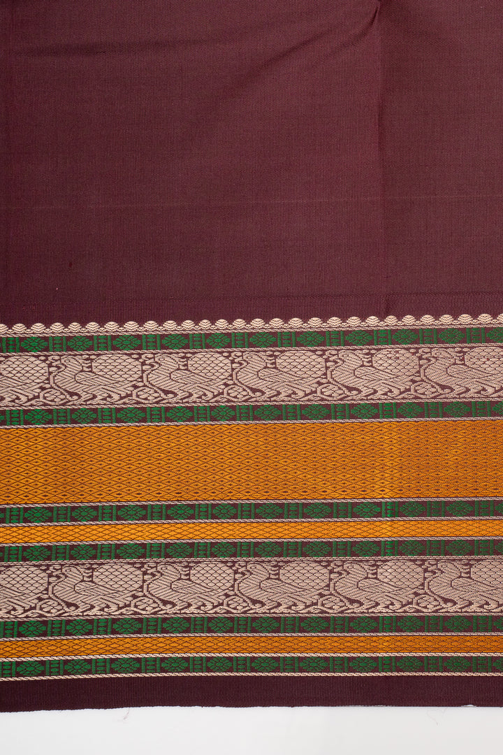 Yellow &amp; Maroon Threadwork Pure Kanchipuram Silk Saree