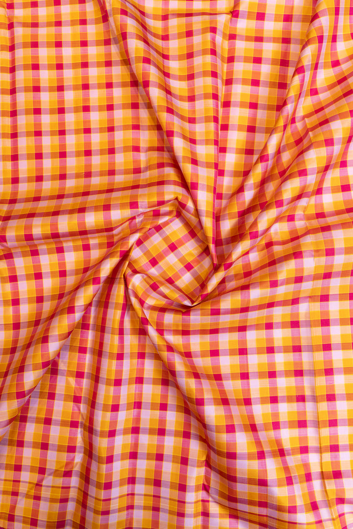 Magenta checks rettai pettu pure zari Kanchipuram silk saree