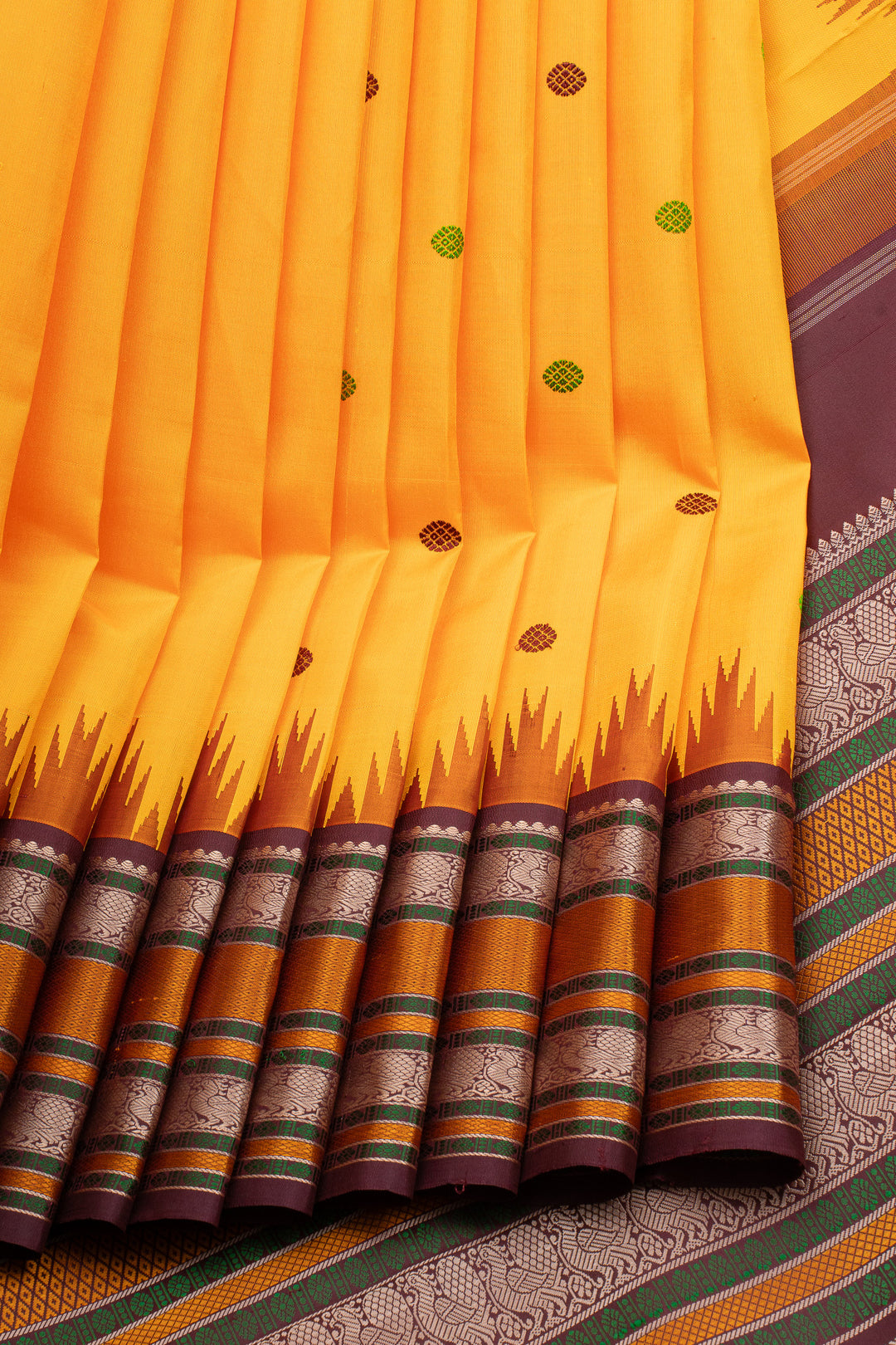 Yellow &amp; Maroon Threadwork Pure Kanchipuram Silk Saree