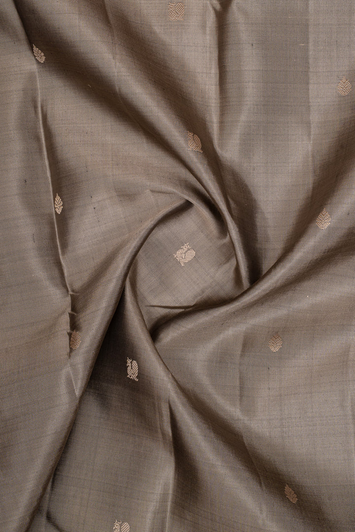 Grey &amp; Maroon Threadwork Pure Kanchipuram Silk Saree