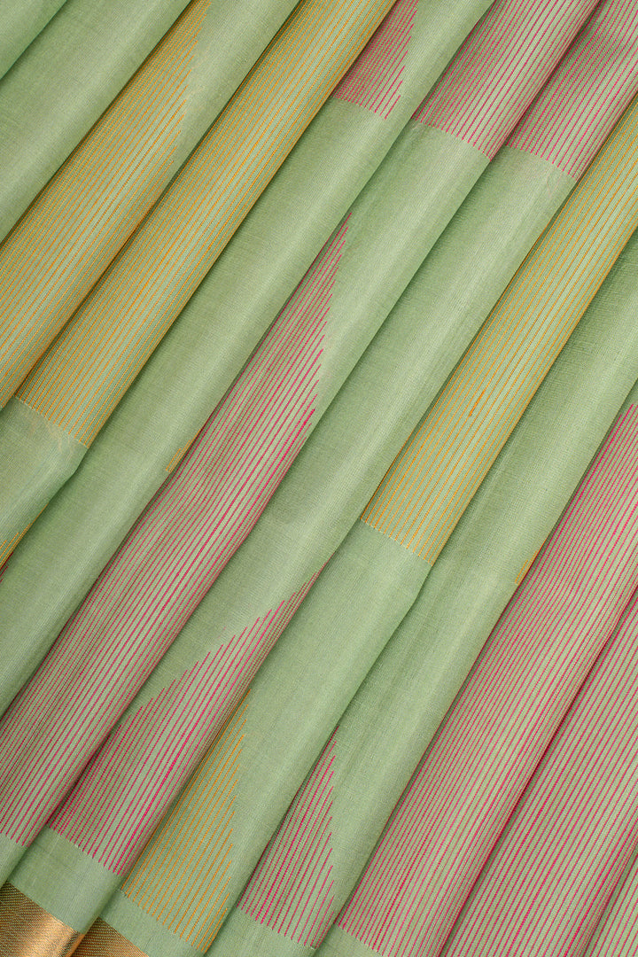 Pastel Green Threadwork Pure Soft Silk Saree