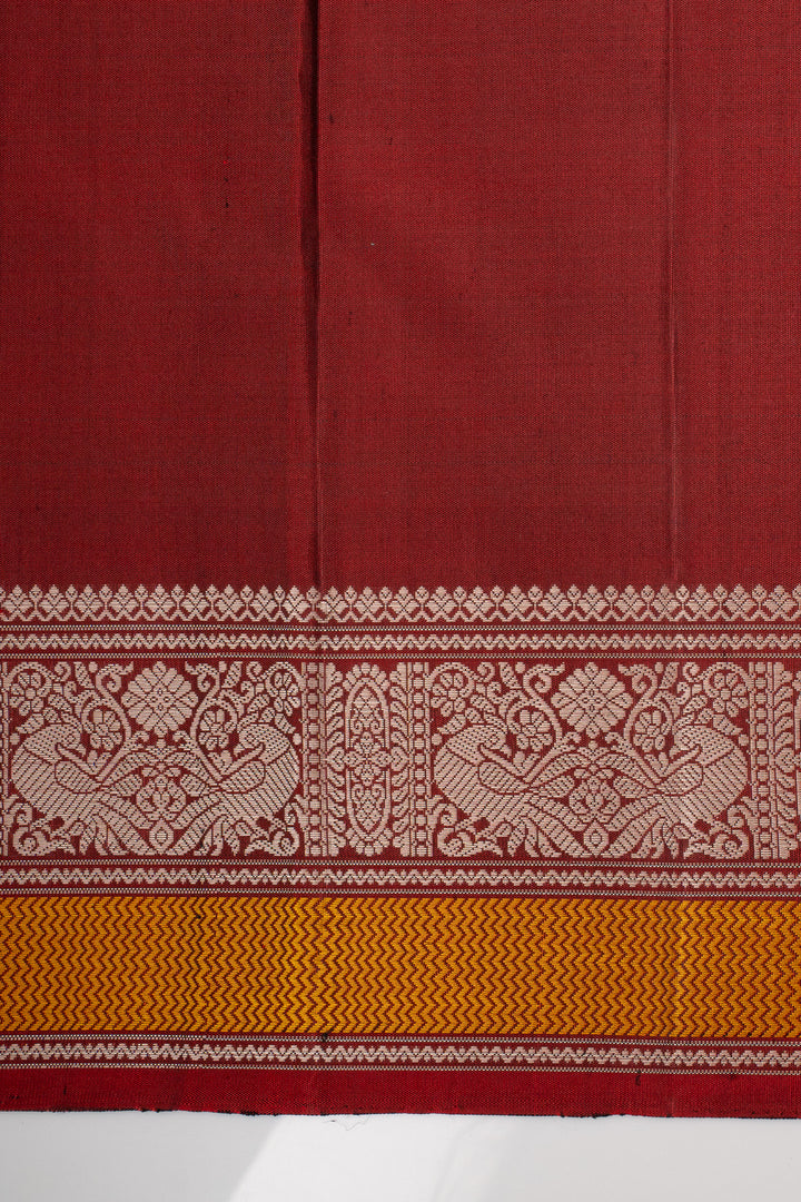 Grey &amp; Maroon Threadwork Pure Kanchipuram Silk Saree