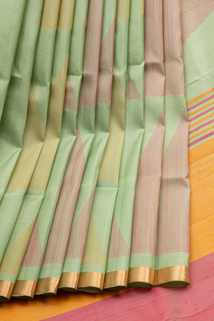 Pastel Green Threadwork Pure Soft Silk Saree