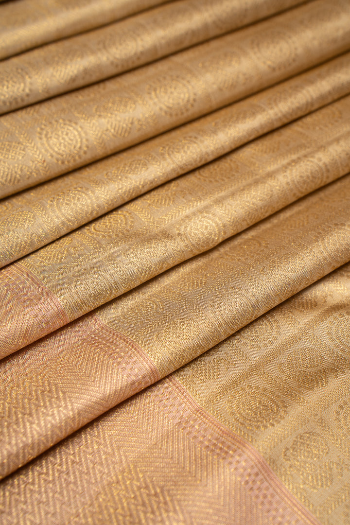 Champagne Gold Brocade Pure Kanchipuram Silk Saree - Clio Silks