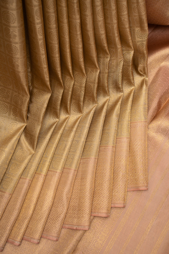 Champagne Gold Brocade Pure Kanchipuram Silk Saree - Clio Silks