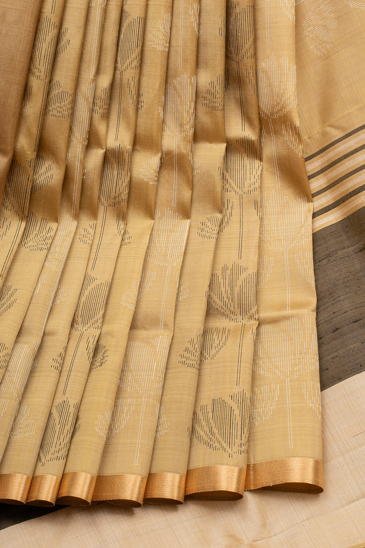 Beige Threadwork Pure Soft Silk Saree