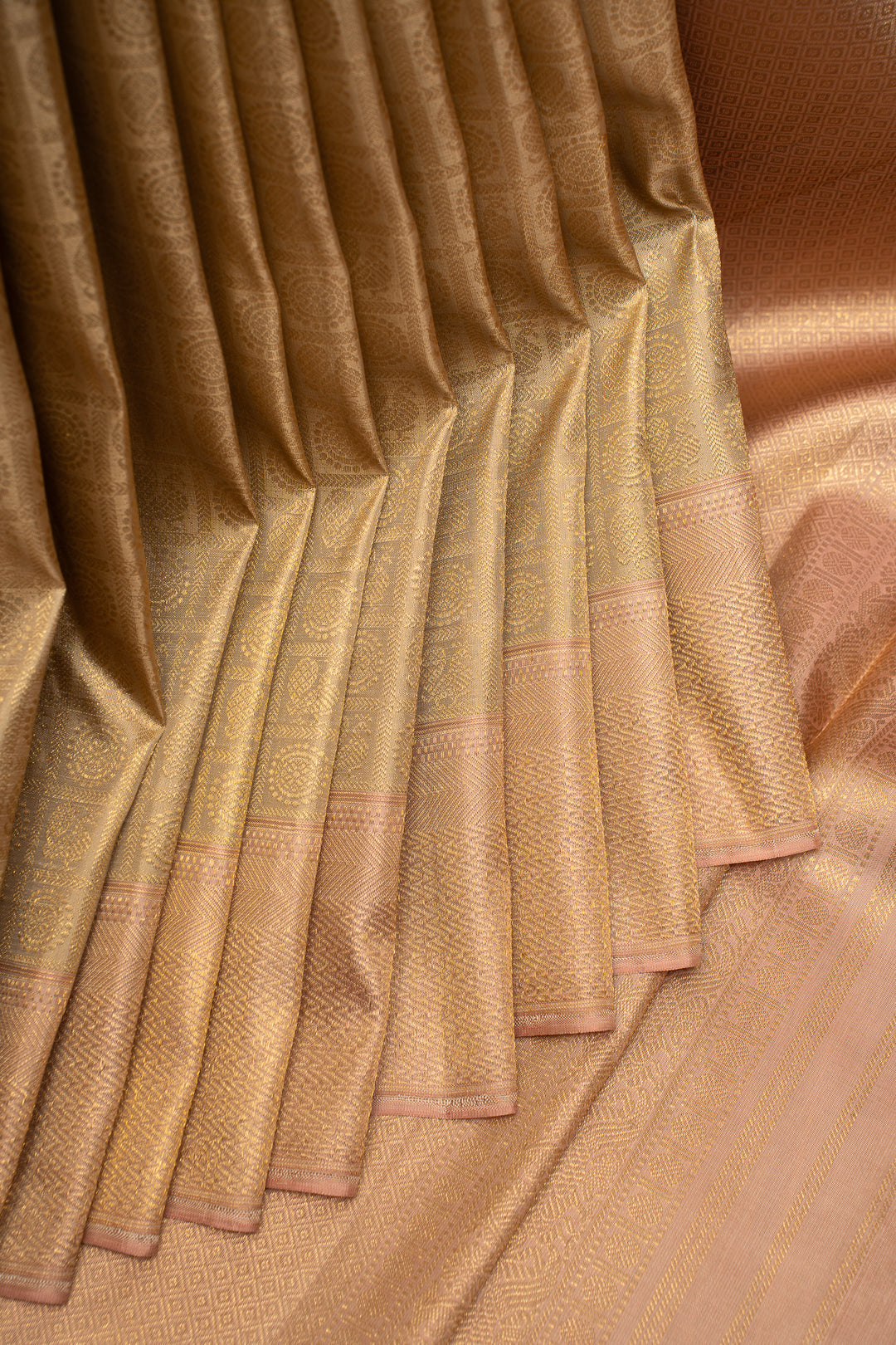 Champagne Gold Brocade Pure Kanchipuram Silk Saree - Clio Silks